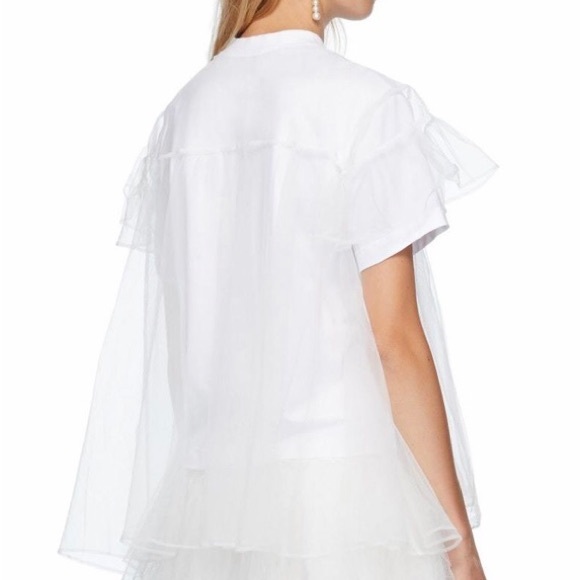 ShuShu/Tong white short sleeve T-shirt with tulle overlay. - Picture 3 of 9